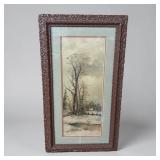 Antique winter farm cabin scene 15 x 27