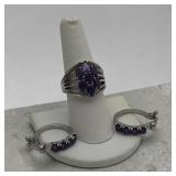 Amethyst crystal ring & earring set