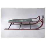 Early folk art painted wooden sled 34x20