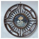 24' folk art signed oil center hat coat rack