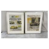 2 Vintage Car Advertisements Framed 18 x 14