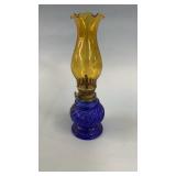Cobalt Blue Oil Lamp with Amber Shade 8'