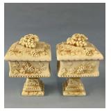 2 Ceramic Pedestal Lidded Candy Dishes 7'