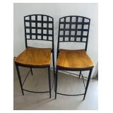 2 Metal & Wood Bar Chairs 24' Seat Height