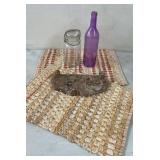 Jar, Bottle, Placemats and Stone Display Stand