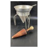 Vintage Aluminum Cone Colander & Pestal
