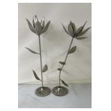 2 Floral Design Metal Candle Stands
