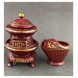 Pot Belly Stove / Coal Bucket Creamer & Sugar