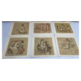 6 Renoir Art Nouveau Drawings Pastels 13 x 13