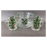 Indiana Glass Holly Berry Bowl and 4 Cups