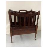 Vintage Wood Magazine Stand with Drawer