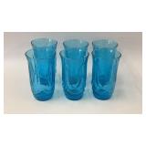 6 Vintage Anchor Hocking Blue Glasses 5'