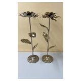 Pair of Floral Designer Metal Candle Stands 15'