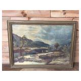 Antique litho cattle in the valley 22x29