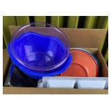 Box of kitchenwares, Bowls, Lids etc