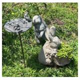 3pc Garden Decor - Concrete Rabbits / Bird Bath
