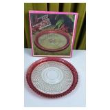 Diamond Point 12' Hostess Plate Ruby Crystal