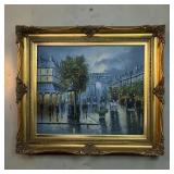 Signed L. Alies cityscape oil on canvas