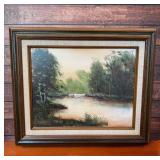 MC signed wilderness steam scene framed