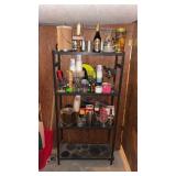 Metal shelf full of barware