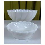 2 Milk Glass Swirl Bowls 7' & 11ï¿½