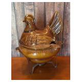 12' rooster pottery soup tureen w/ ladle & stand