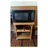 GE microwave w/ stand & contents