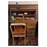 Vintage roll top desk with chair
