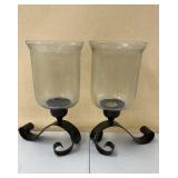 2 Large Deco Glass / Metal Candle Holders