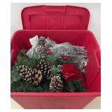 Christmas Greenery and Lights in Tote