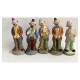 5 Vintage Clown Figurines 7.5'