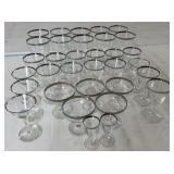 Mid Century Silver Rim Glass Stems Lot France