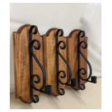3 Wood / Iron Wall Candle Holders 14 x 6