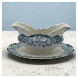 9' early transferware dual spout gravey boat
