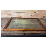 29' Antique glass metal handle serving tray