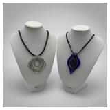 2 art deco silvertone & art glass necklaces