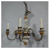 Italian ceramic 6 brass arm chandelier