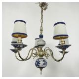 22' Dutch style blue delft 5 brass arm chandelier