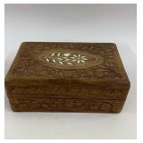 Carved Wood Mothe Pearl Trinket Box 7.5 x 5 x 2.5