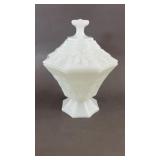 Milk Glass Harvest Grape Lidded Candy Dish 8'