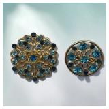 Pair aquamarine blue crystal brooches