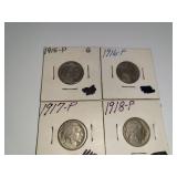 4 Buffalo Nickels 1915, 1916, 1917, 1918