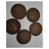 5 British large Cents