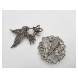 2 Silver Brooch's, Humming bird and Butterfly