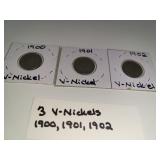 3 V Nickels 1900, 1901, 1902