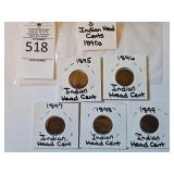 5 Indian Head Cents 1890s