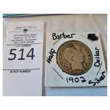 1902 Silver Barber half Dollar