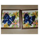 2 nice wood frames - latch hook butterflies