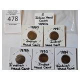 5 Indian Head Cents 1880s