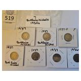7 Buffalo Nickels 1930s